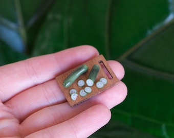 Cucumbers on Cutting Board Miniature Polymer Clay – Handmade Mini Vegetables, Magnet or Decor