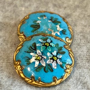 Antique Champleve Foiled & Handpainted Button Set, Rococo Enamel Collectible Costume Fasteners