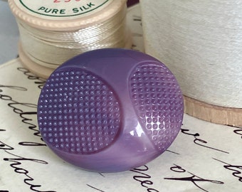 Vintage decorative button, oval purple button, textured Czech button