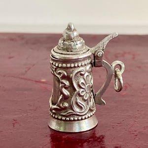 vintage silver bracelet charm, vintage stein jewelry charm, collectible jewelry charm gift, silver tankard charm, Oktoberfest charm jewelry