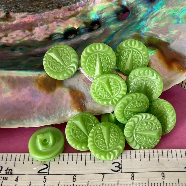 Vintage buttons Czech buttons green glass buttons