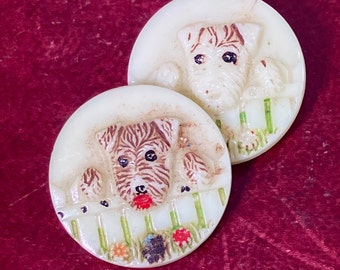 Boutons de chien en verre Boutons des années 30 Boutons peints à la main