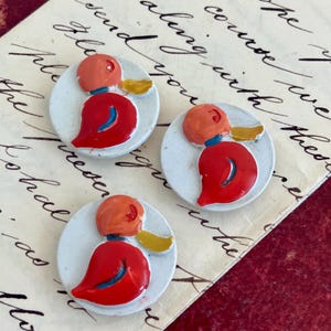 Vintage Handpainted Duck Buttons: 1940s Collectible Set of 3