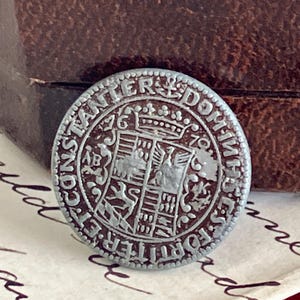 Thaler coin German States button, seventeenth century German States coin button, collectible historical button, Antique metal German button