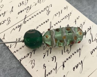 Vintage Green Glass Hat Pin: Green Beaded Steampunk Style