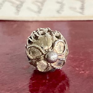 Antique silver filigree peasant button, vintage collectible silver button, 'something old' button gift for her, antique costume button gift