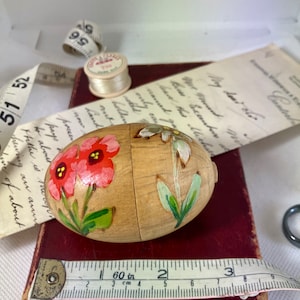 Vintage Hand-Painted Wooden Egg Cup: Floral Folk Art Collectible