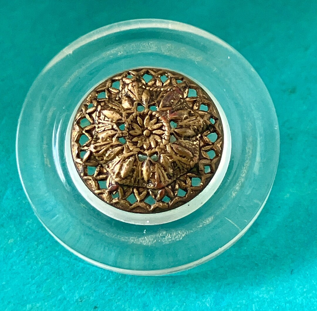 Vintage Detailed Openwork Brass Button With Plastic Edge Etsy