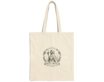 Witte heks illustratie draagtas | heksachtige cottagecore, hemelse goblincore-vibes