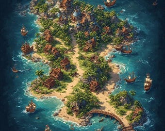 TTRPG Battlemap Island Village