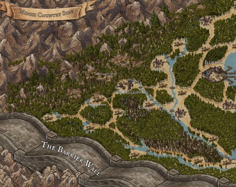 Grande Muraglia di Midici, mappa regionale di D&D, mappa della campagna di D&D, stampa digitale di Dungeons and Dragons, scarica la mappa della storia