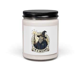 Witchy Wizard Illustration Candle, Soy Jar Candle | goblincore, celestial vibes