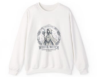 Sweatshirt met witte heks illustratie | heksachtig, aangrenzend aan cottagecore, kristallen