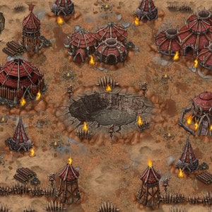 4K Orc Village, DnD Kampfkarte, TTRPG Dorf Karte, D&D isometrische Spielkarte