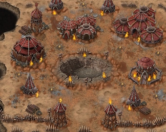 4K Orc Village, DnD battle map, TTRPG Village map, D&D isometric game map