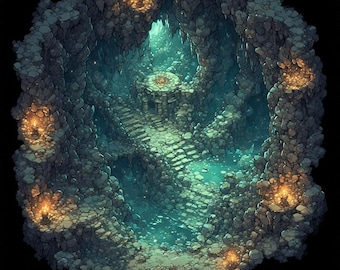 TTRPG Battlemap Watery Cave