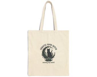 Chaotic Good Witch Tote, witchy goblincore canvas bag | cottagecore-adjacent, crystals