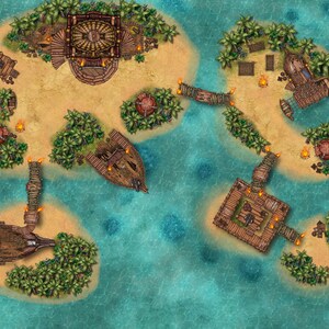 Pirate Isles, 4K D&D Battle Map, DnD RPG Island Karte, Roll20 Kampagnen map für TTRPG