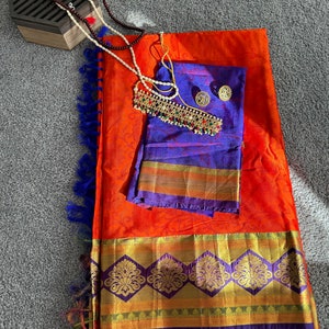 Orange  Pure  Kanchipuram Silk saree|| Ethnic wear || Silk Saree || Saree Swag|| Kanchi Silk