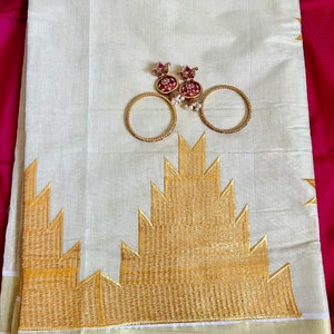 Temple border Pure kerala Cotton || kasavu Cotton Sarees || Handloom Saree || white Saree||Golden Zari Kerala  saree