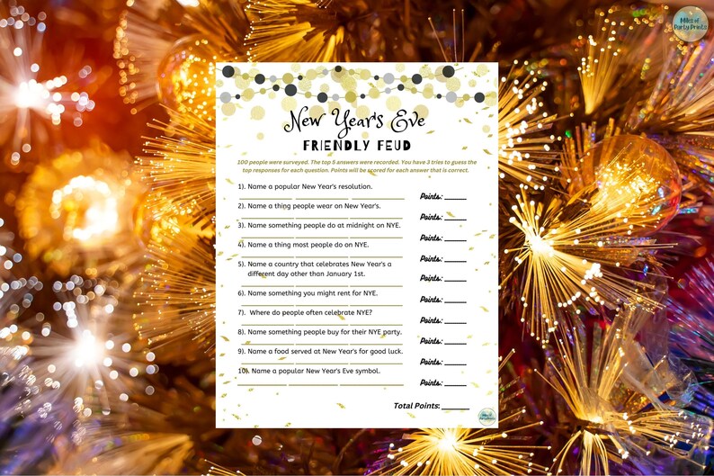 NYE Friendly Feud New Years Eve Games Printable Nye Activity Party Games NYE Party Games NYE ...