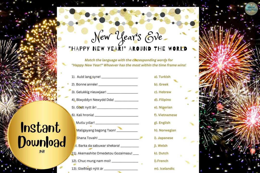 NYE Around the World New Years Eve Games Printable Nye Activity Party ...