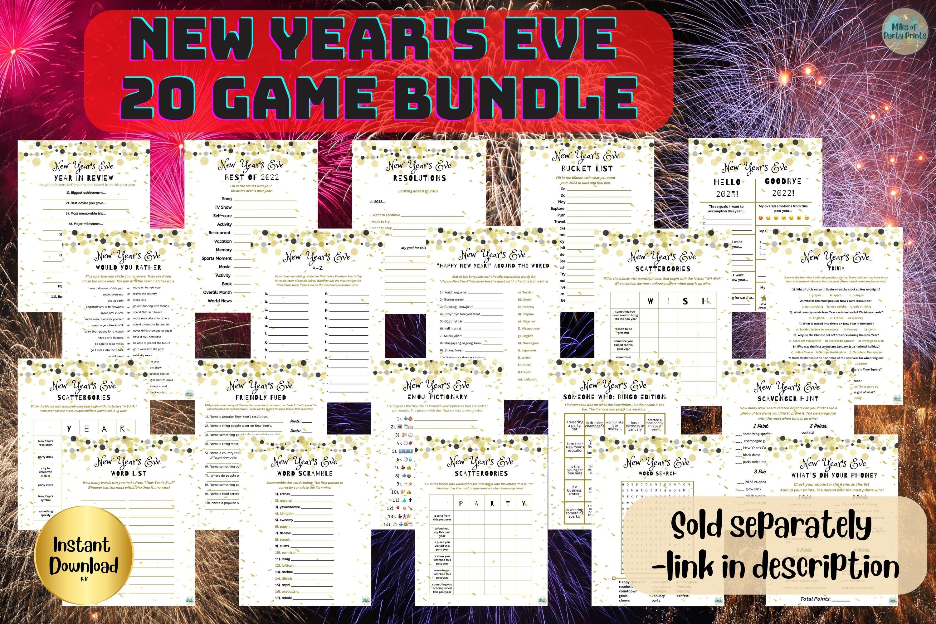 NYE Pictionary New Years Eve Games printable Nye Activity party Games ...
