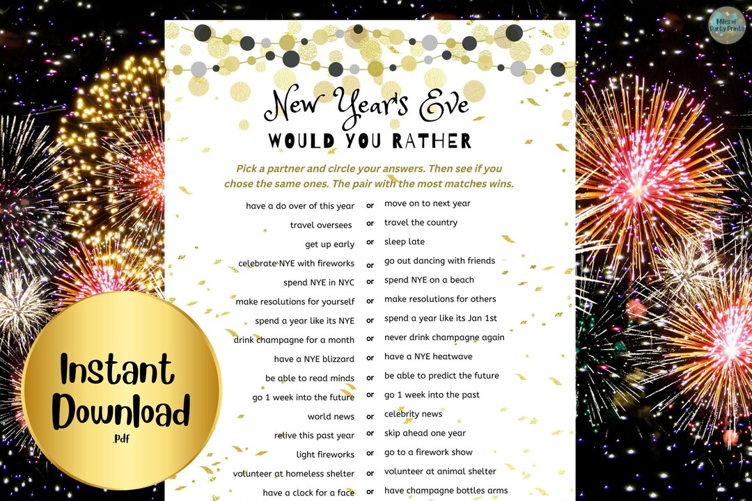 NYE Would You Rather New Years Eve Games printable Nye Activity party