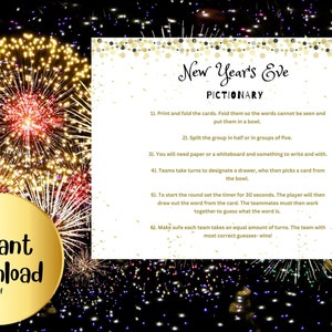 NYE Pictionary New Years Eve Games printable Nye Activity party Games NYE Party Games NYE 2023 ...