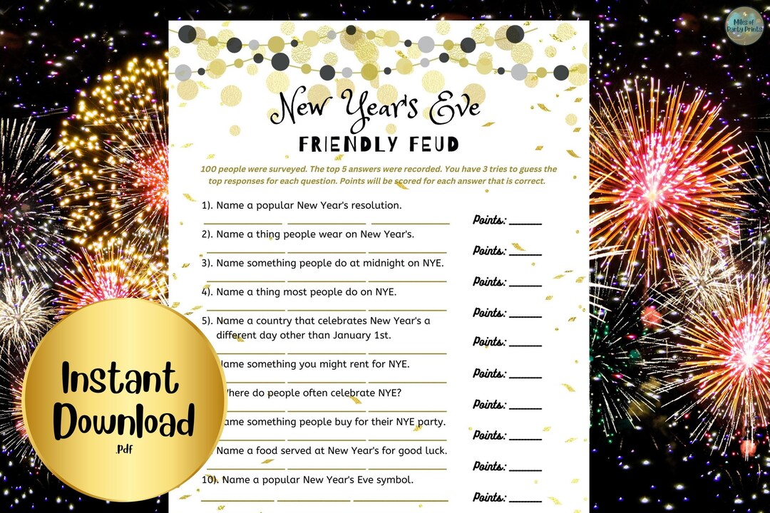 NYE Friendly Feud New Years Eve Games Printable Nye Activity Party Games NYE Party Games NYE ...