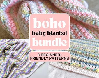Lot de motifs de couverture pour bébé bohème au crochet - Afghan pour débutants (PDF)