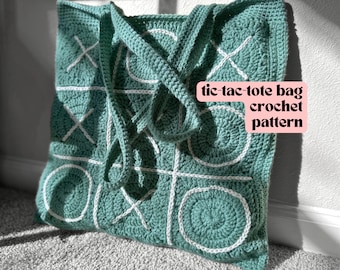 Tic-Tac-Toe Granny Square Crochet Tote Bag Pattern (PDF Download)