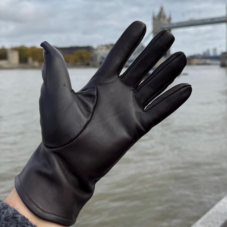 Women's black leather gloves with warm fleece lining luxury Christmas gift free delivery image 8