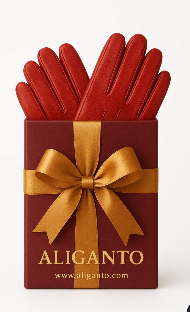 Women's black leather gloves with warm fleece lining luxury Christmas gift free delivery image 4