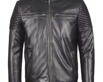 Blouson cuir noir homme style motard cuir pleine fleur