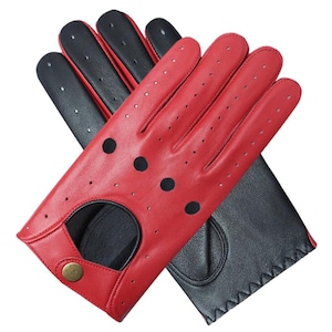 Two-Tone Leather Driving Gloves: Red & Black Nappa Leather