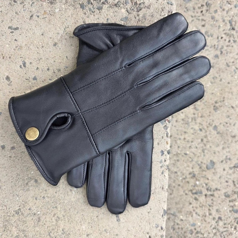 Women's black leather gloves with warm fleece lining luxury Christmas gift free delivery image 2