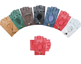 Women's Fingerless Leather Driving Gloves soft Handmade  Classic Cut, gift for her free delivery