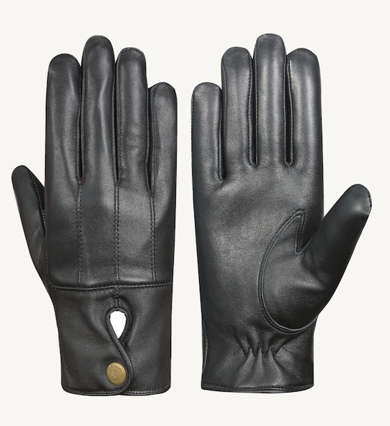 Women's  black leather gloves with warm fleece lining luxury Christmas gift free delivery