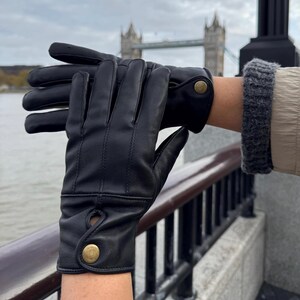 Women's black leather gloves with warm fleece lining luxury Christmas gift free delivery image 7