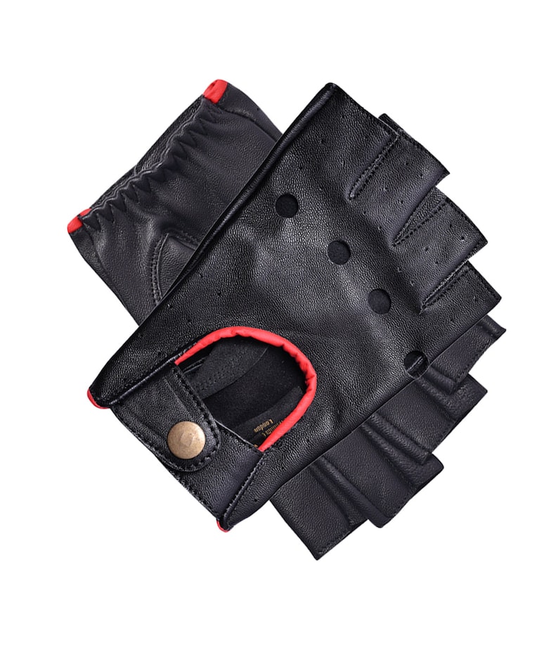 Gants de conduite pour chauffeur demi-doigts en cuir de mouton lisse et doux, style rétro image 3