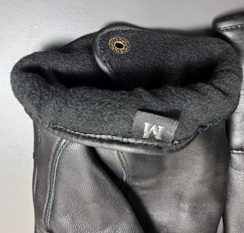 Women's black leather gloves with warm fleece lining luxury Christmas gift free delivery image 3
