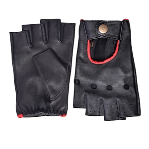 Gants de conduite pour chauffeur demi-doigts en cuir de mouton lisse et doux, style rétro image 6