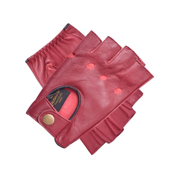 Chauffeur Driving Gloves Half Finger soft smooth sheep Leather Retro style red