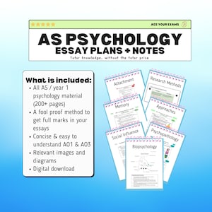 Paquete de notas de revisión de nivel AS de Psicología para AQA / Año 1 / Notas estéticas claras y concisas / Todos los temas AS cubiertos