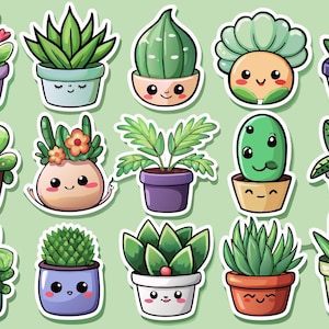 23 Plants Sticker Pack - Kawaii stickers, waterproof, permanent, multi-pack of plant-themed stickers, succulent waterproof stickers, Plants