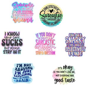 20 2&quot; Sarcastic Saying Stickers, Snarky Waterproof laminated permanent stickers, 2-inch stickers, Sarcastic Sayings, Adult humor stickers