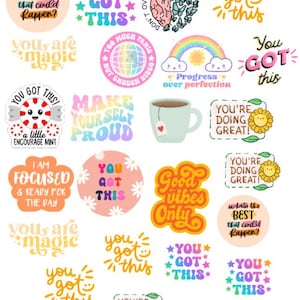 25 Piece Motivational Sticker Set | Waterproof Stickers for Laptops, Water Bottles, and More | Cute Motivational Stickers | Retro Inspired