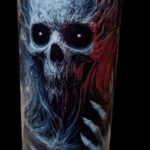 Eerie Skull Sublimation Tumbler, 20oz Gothic Horror Travel Mug, Macabre Art Insulated Cup, Unique Spooky Gift