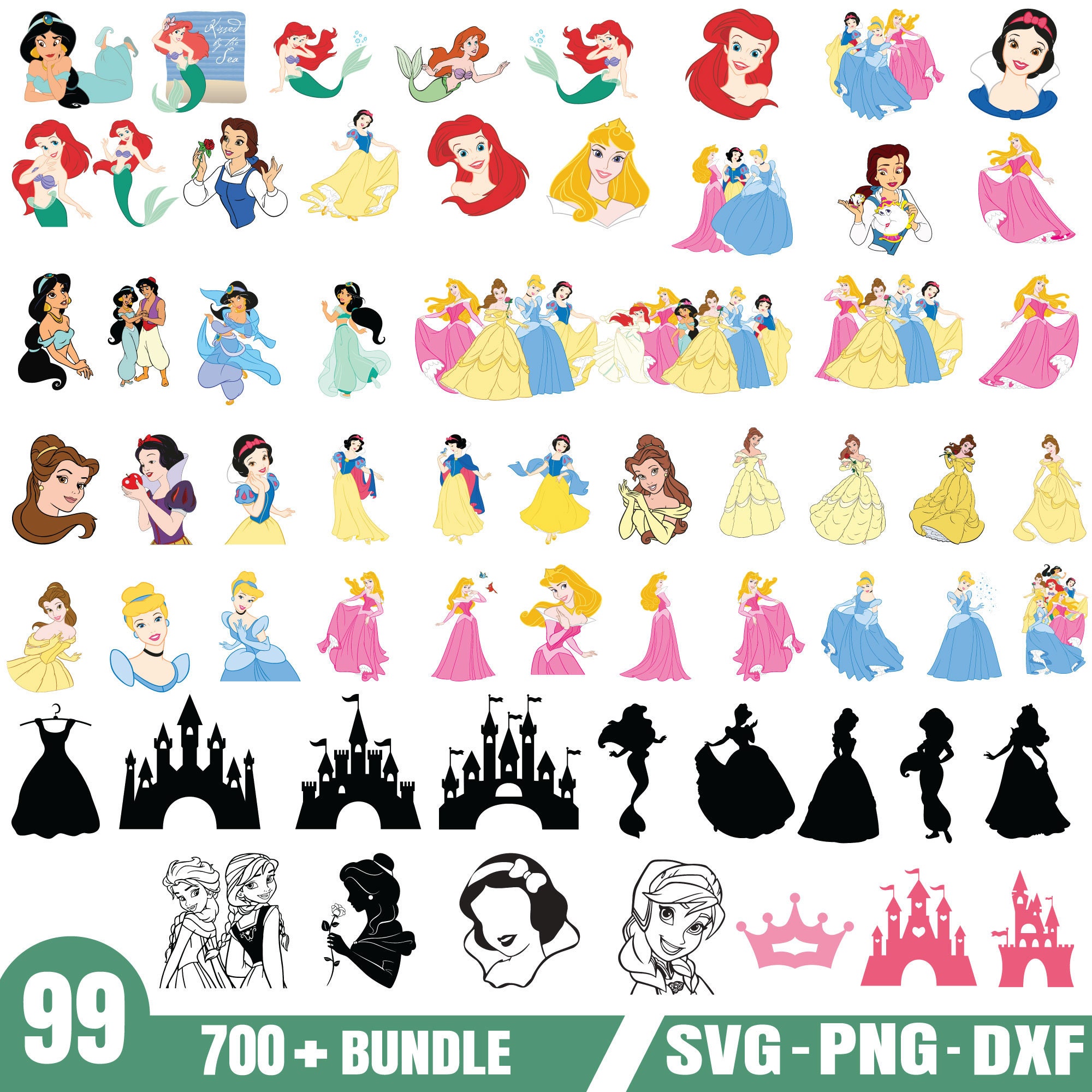 Princess Svg Bundle PNG-SVG-DXF - Etsy